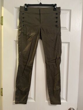 LOFT Olive Green Skinny Pants with Button-Accent Sides
